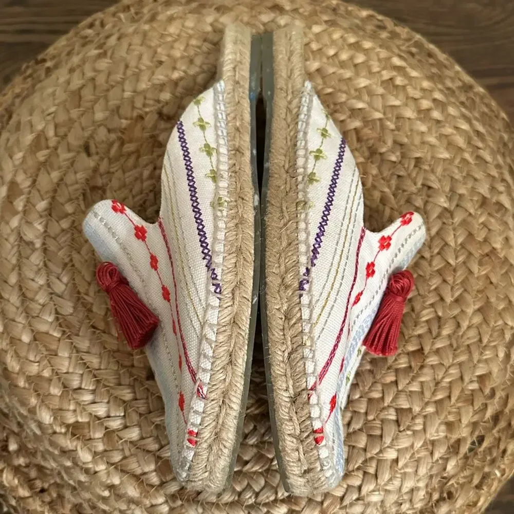 Solana Artisanal Espadrille Mule Slides Tassel Embroidered Made in Spain Size 9